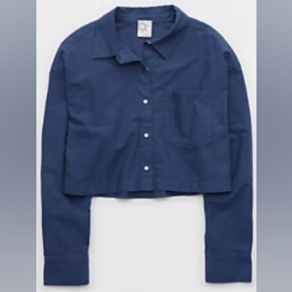 OFFLINE By Aerie
Cropped Button Up Shirt in Marbled Blue
